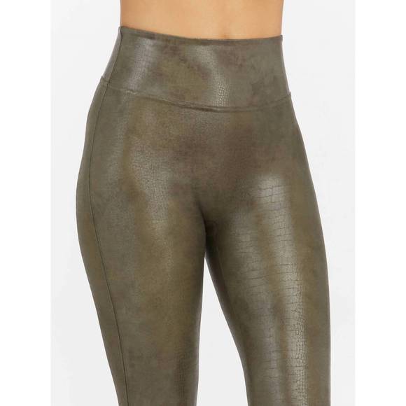 NEW SPANX faux leather croc legging in dark olive - Picture 2 of 4